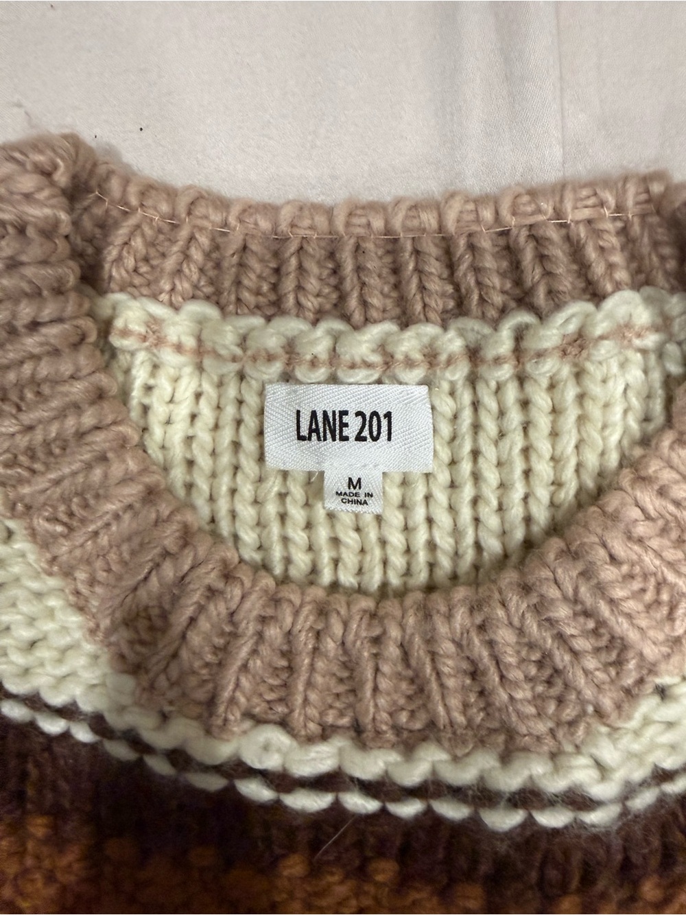Lane 201 Women's Cream and Beige Striped Crewneck Sweater